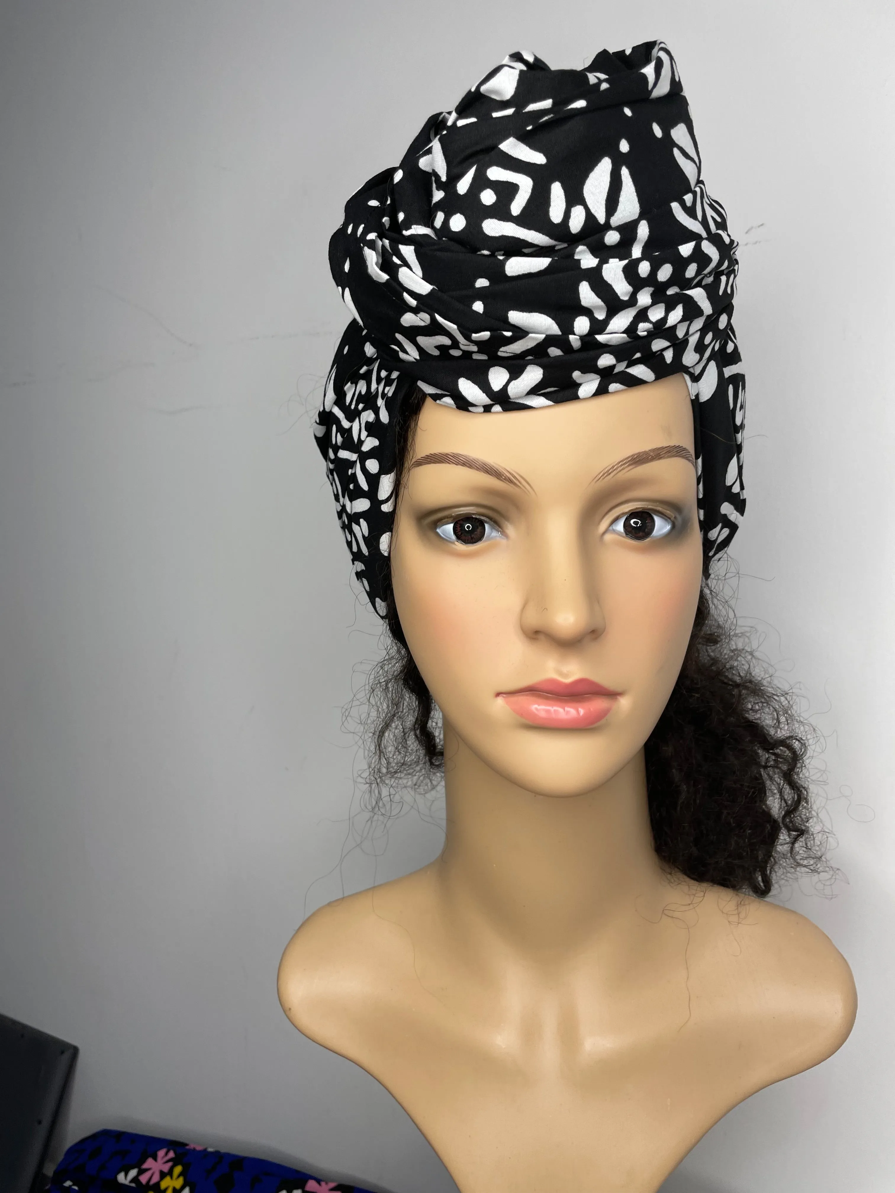 Alkeba Black and White Ankara Headwrap/Scarf