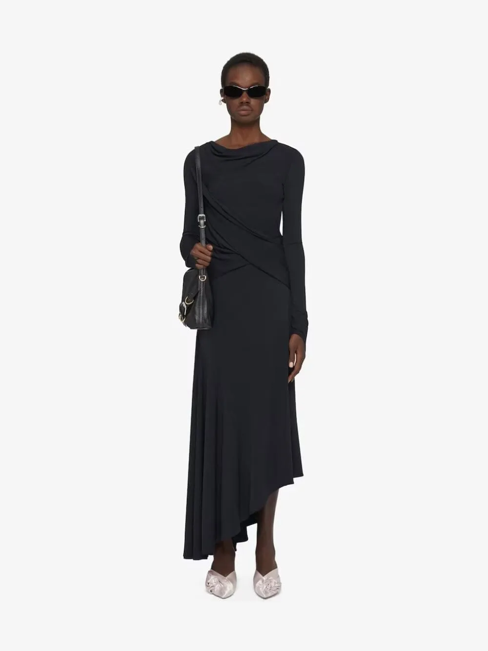 Asymmetric Draped Jersey Dress