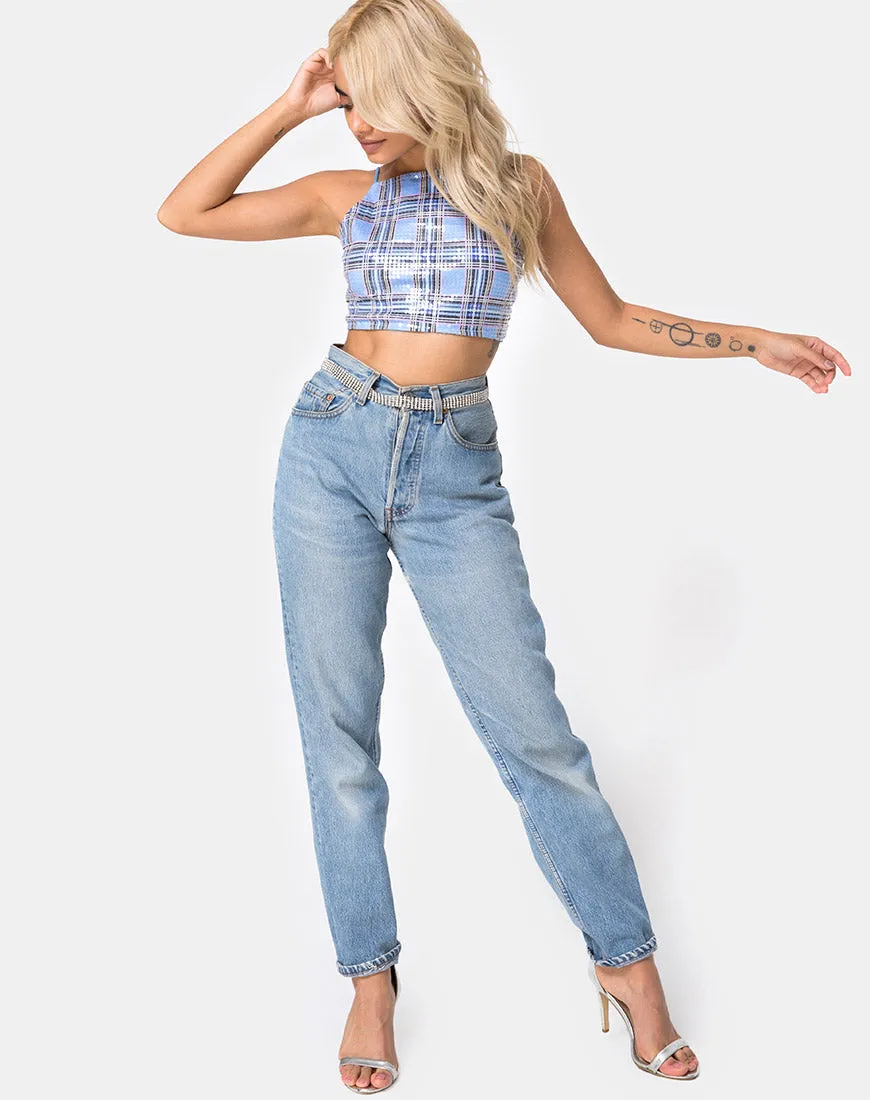 Barilla Crop Top in 90's Check with Clear Sequin