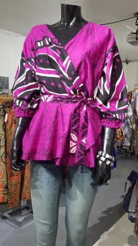 Batik Peplum Kimono Top - Dark Magenta