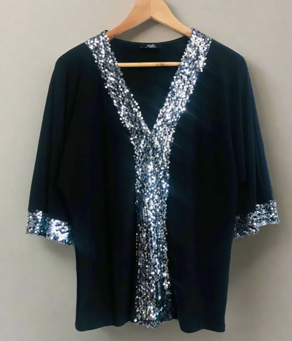 Black and Silver Sequin Tunic Top