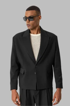 Black Crop Fit Men's Blazer Jacket - Wessi