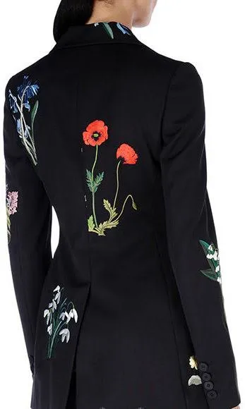 Black Floral Embroidered Blazer-Jacket