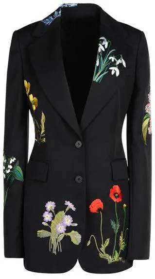 Black Floral Embroidered Blazer-Jacket