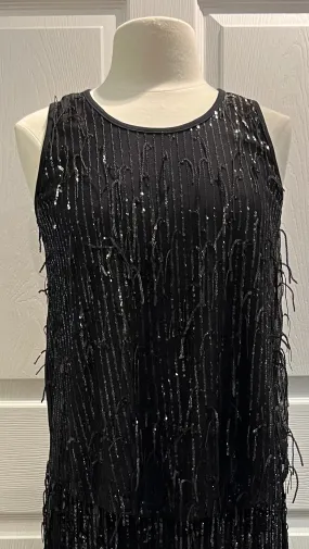 Black Fringed Sequin Tank Top