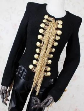 Black Hanging-Chain-Embellished Jacket Blazer