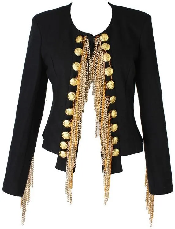 Black Hanging-Chain-Embellished Jacket Blazer