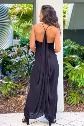 Black Sleeveless Draped Maxi Dress