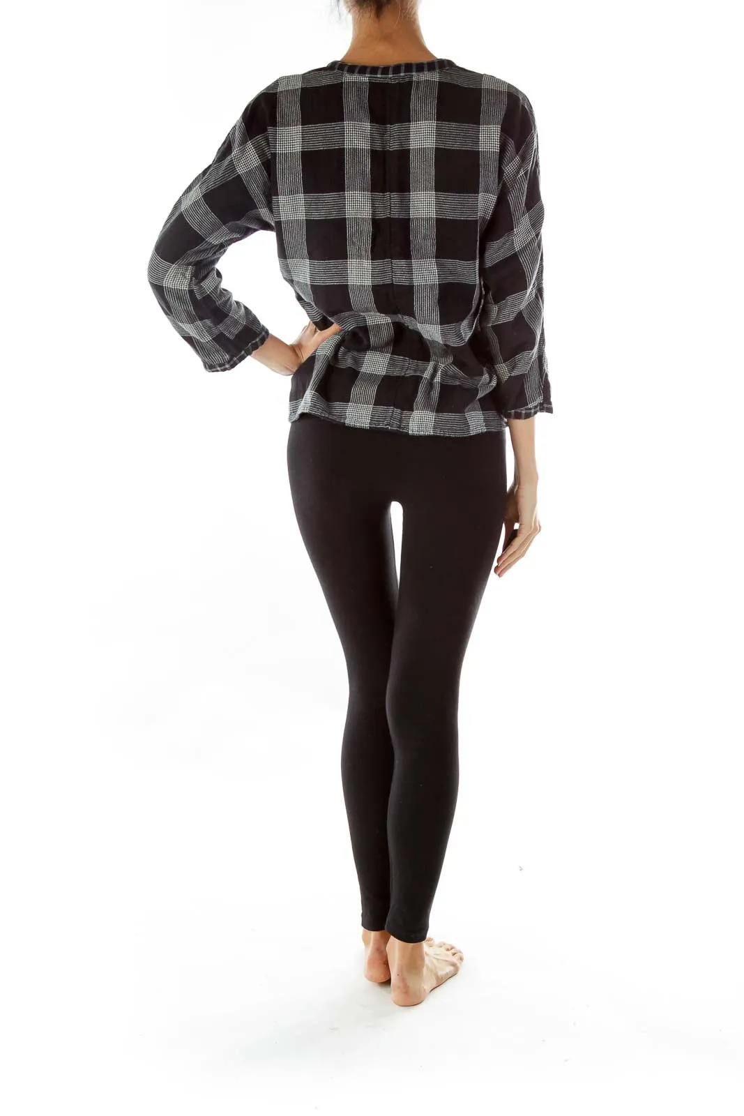 Black White Peplum Plaid Top