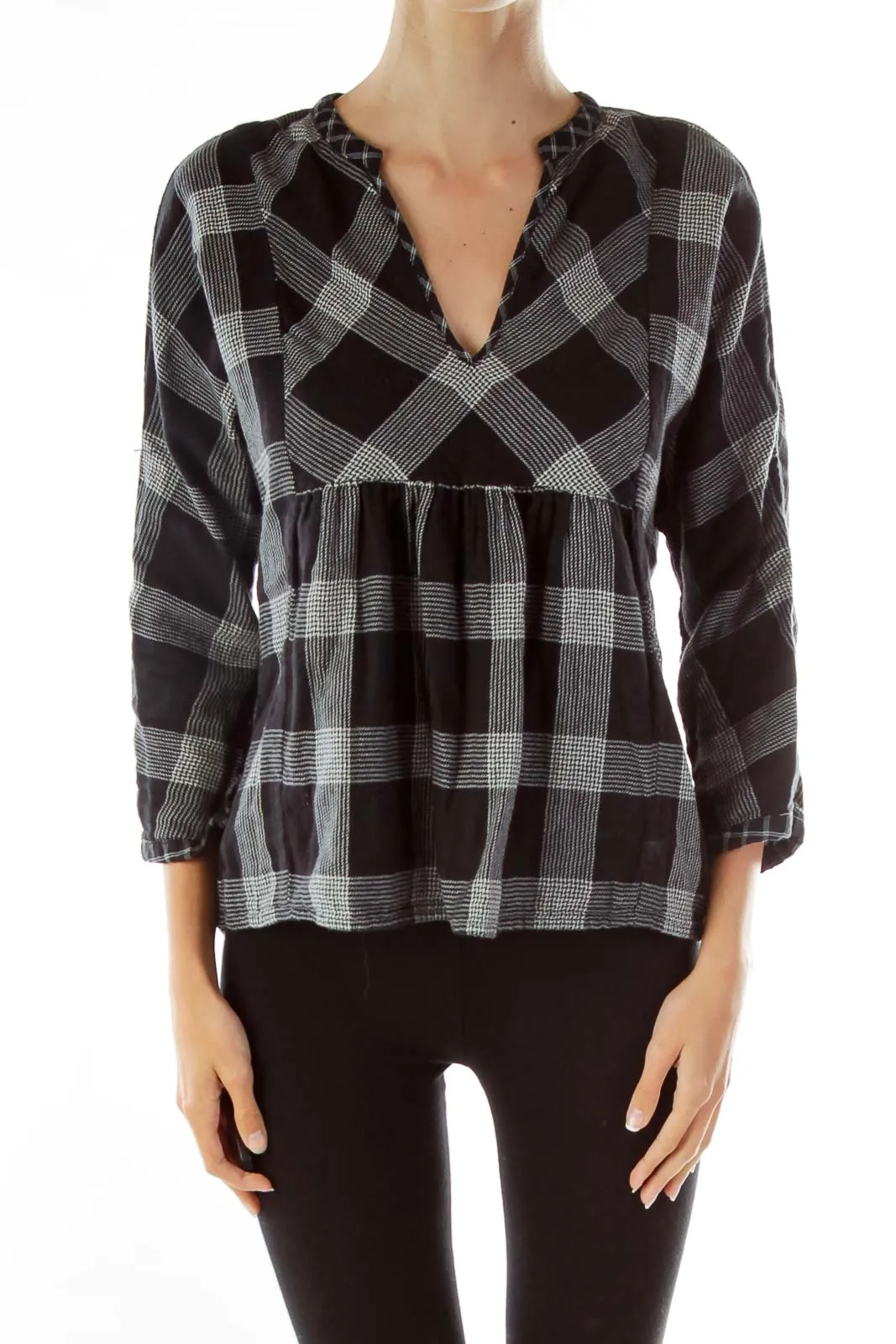 Black White Peplum Plaid Top