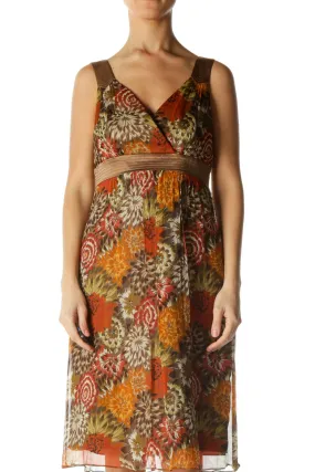 Brown Floral Print Dress