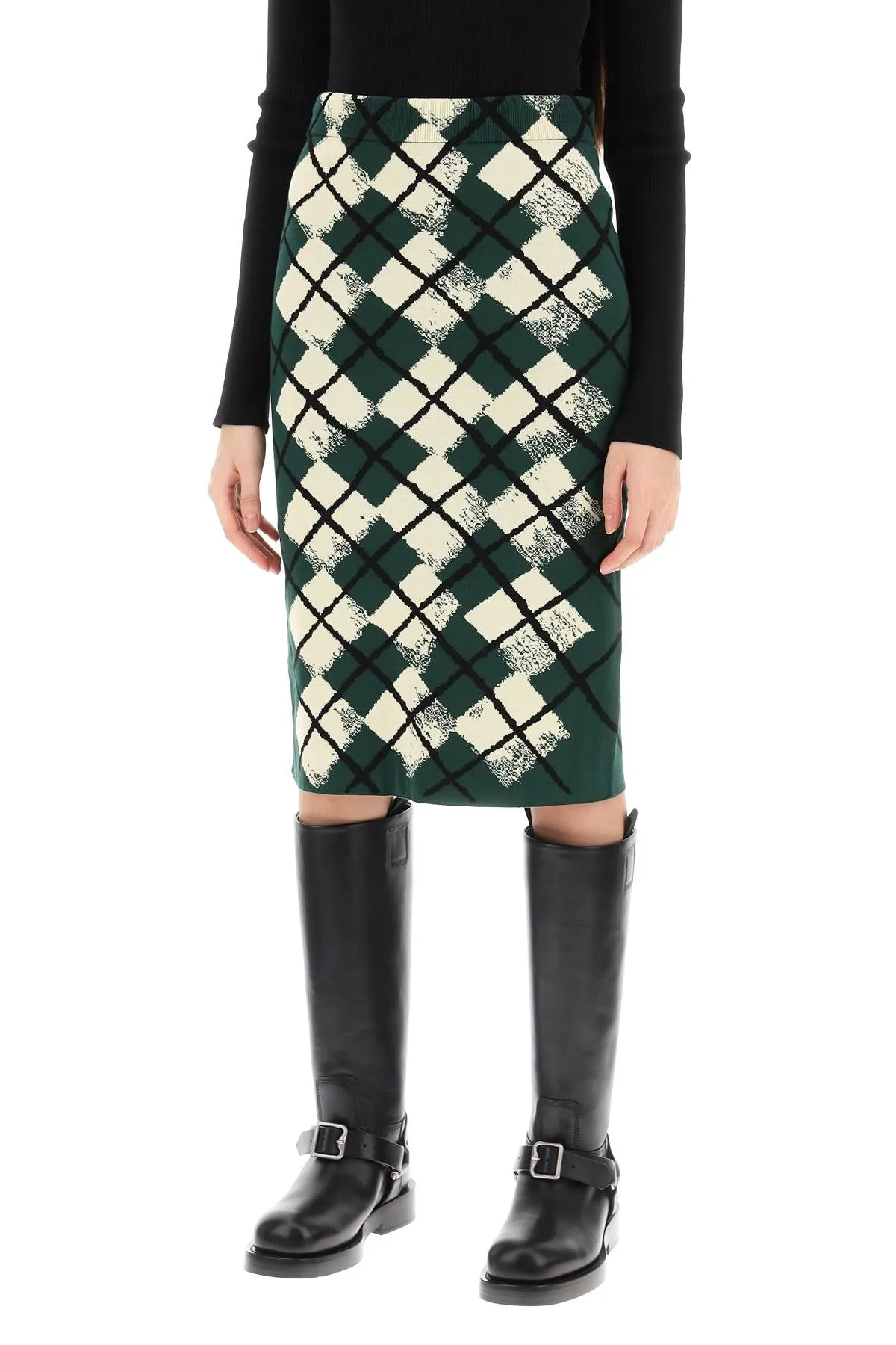 Burberry Knitted Diamond Pattern Midi Skirt