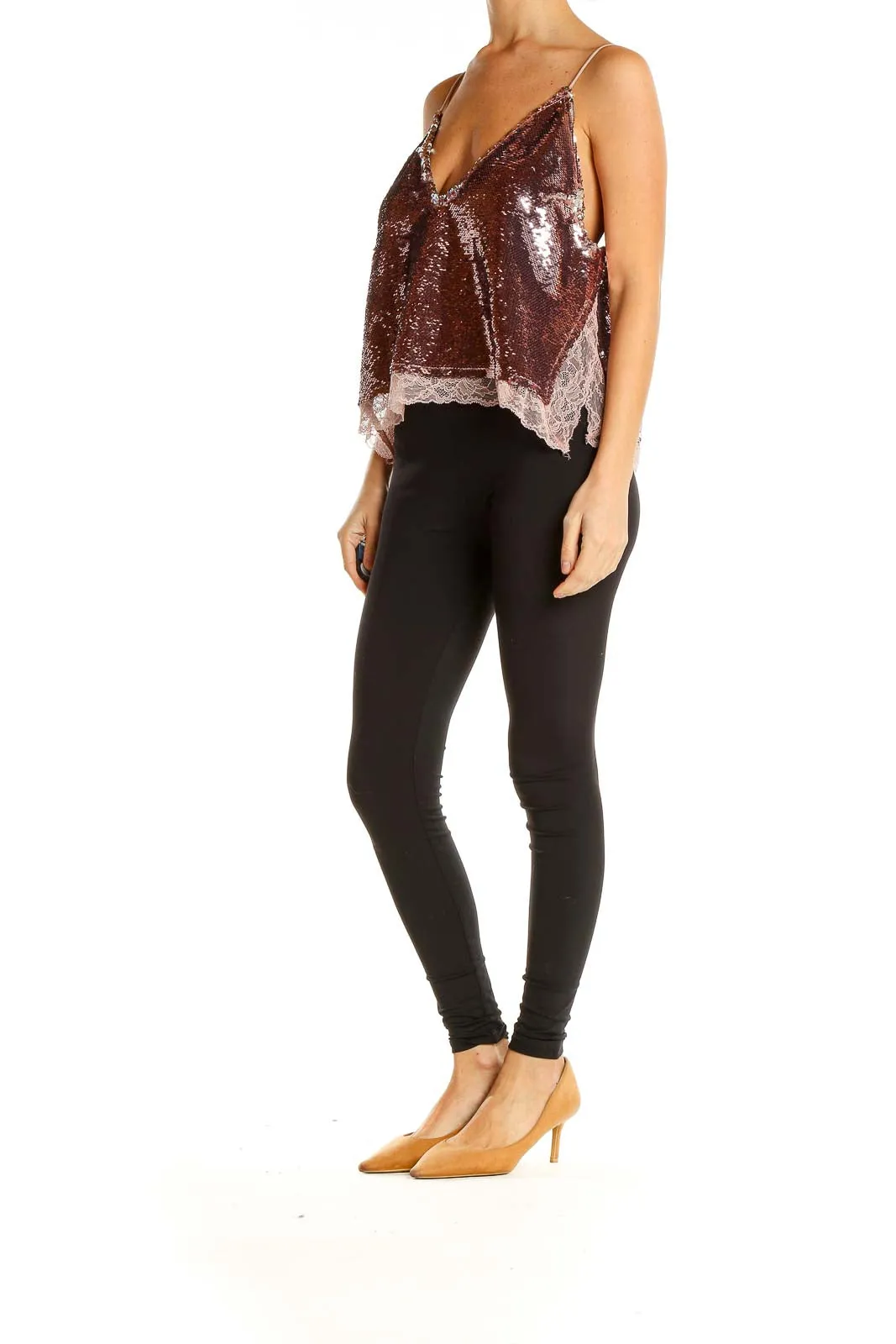 Burgundy Sequin Lace-Trimmed Camisole