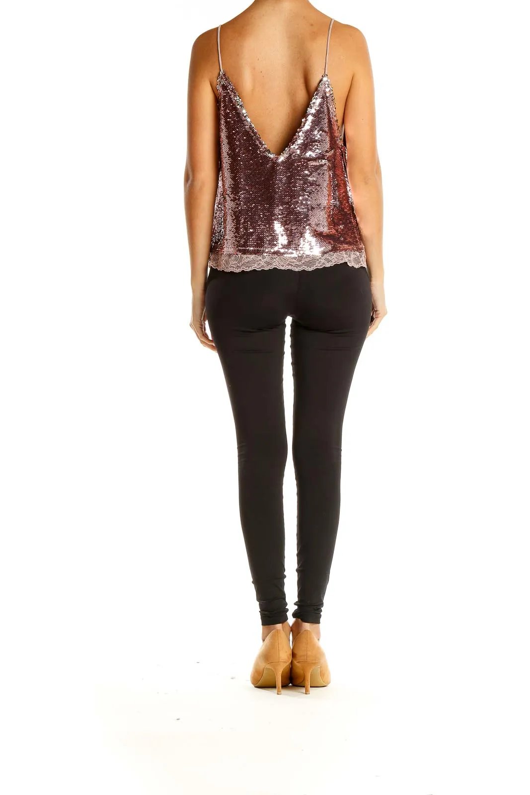 Burgundy Sequin Lace-Trimmed Camisole