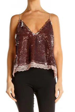 Burgundy Sequin Lace-Trimmed Camisole