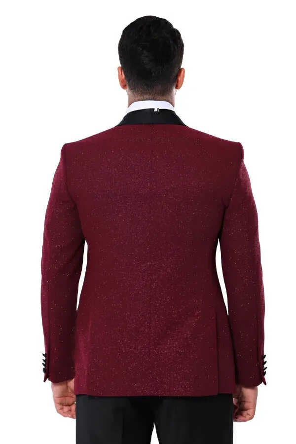 Burgundy Shawl Lapel Sparkly Men Tuxedo Jacket - Wessi