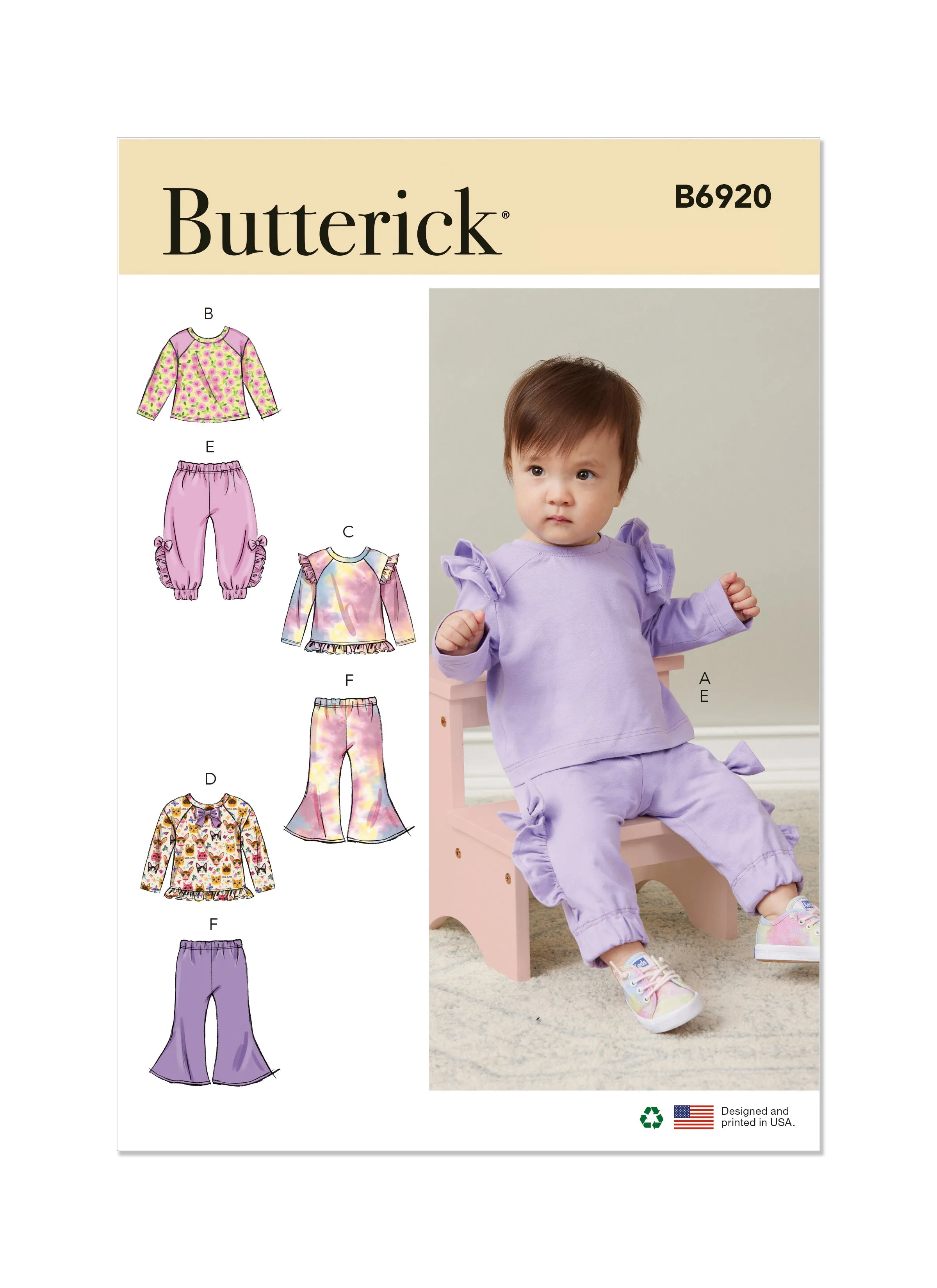 Butterick sewing pattern 6920 Infants' Knit Top and Pants