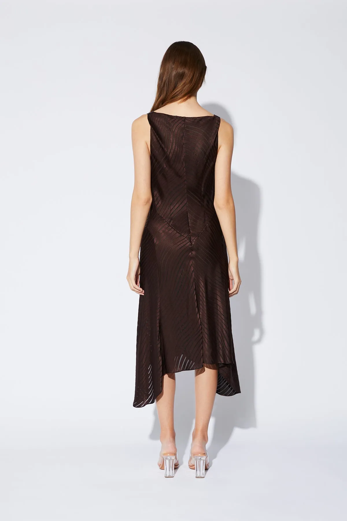 COWL NECK MIDI DRESS | CHOCOLATE BROWN SWIRL