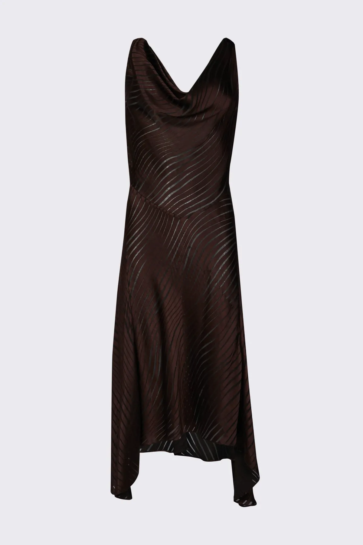 COWL NECK MIDI DRESS | CHOCOLATE BROWN SWIRL