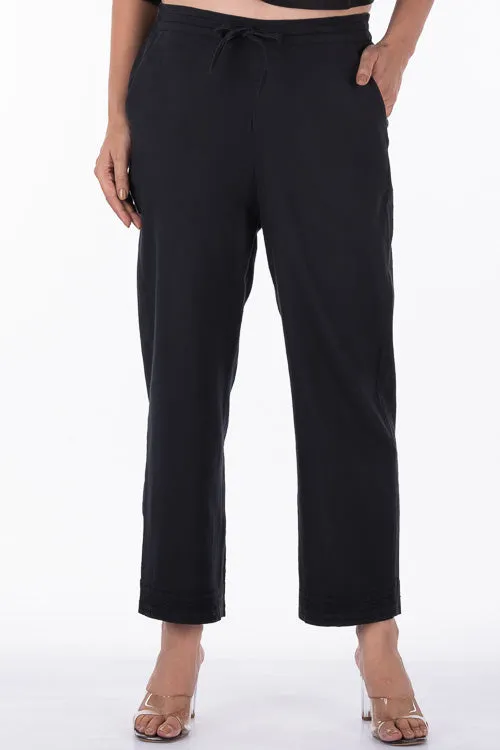 Dharan "Sheena Pants" Black  Textured Straight Pants