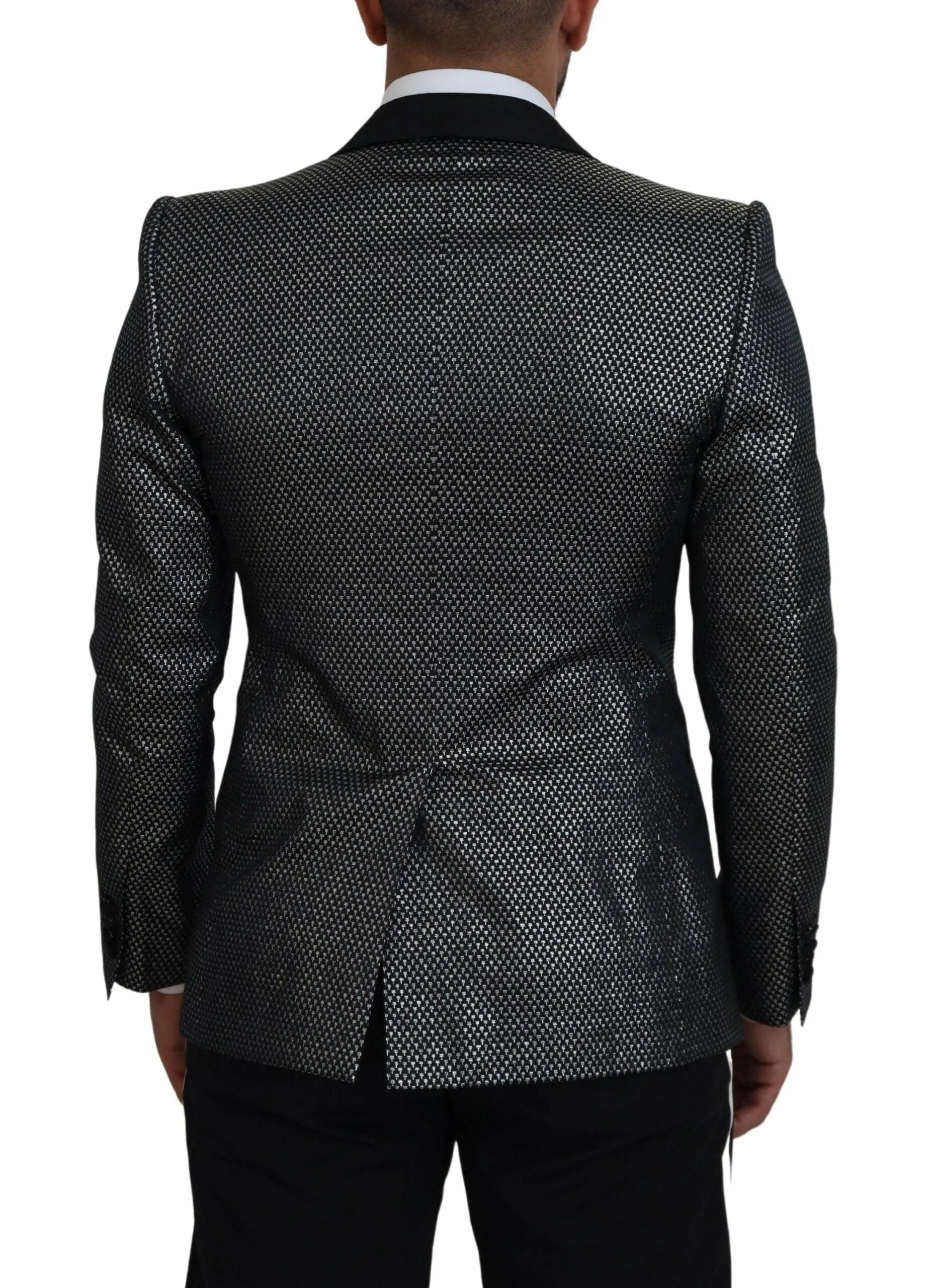 Dolce & Gabbana Black Silver Jacquard Slim Fit Jacket Blazer