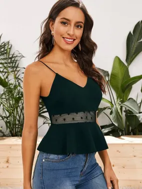 Dot Mesh Insert Peplum Cami Top