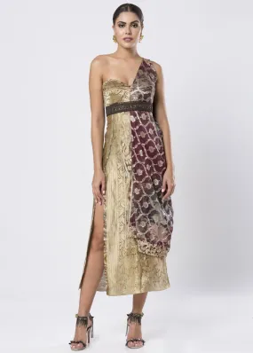 DRAPED BROCADE DRESS