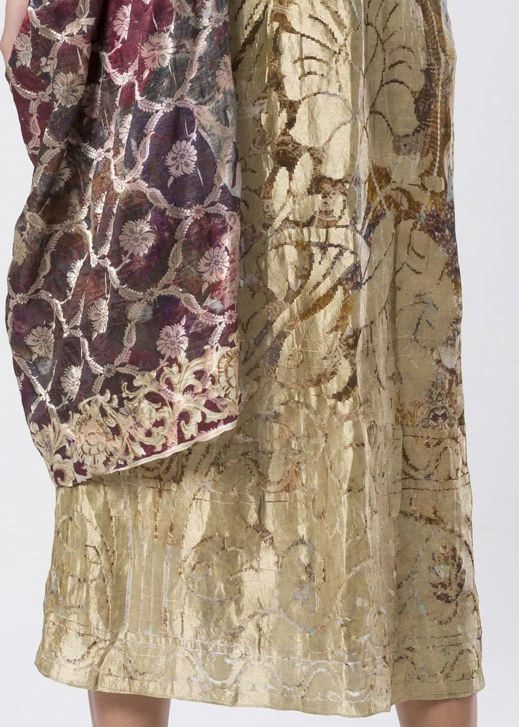 DRAPED BROCADE DRESS