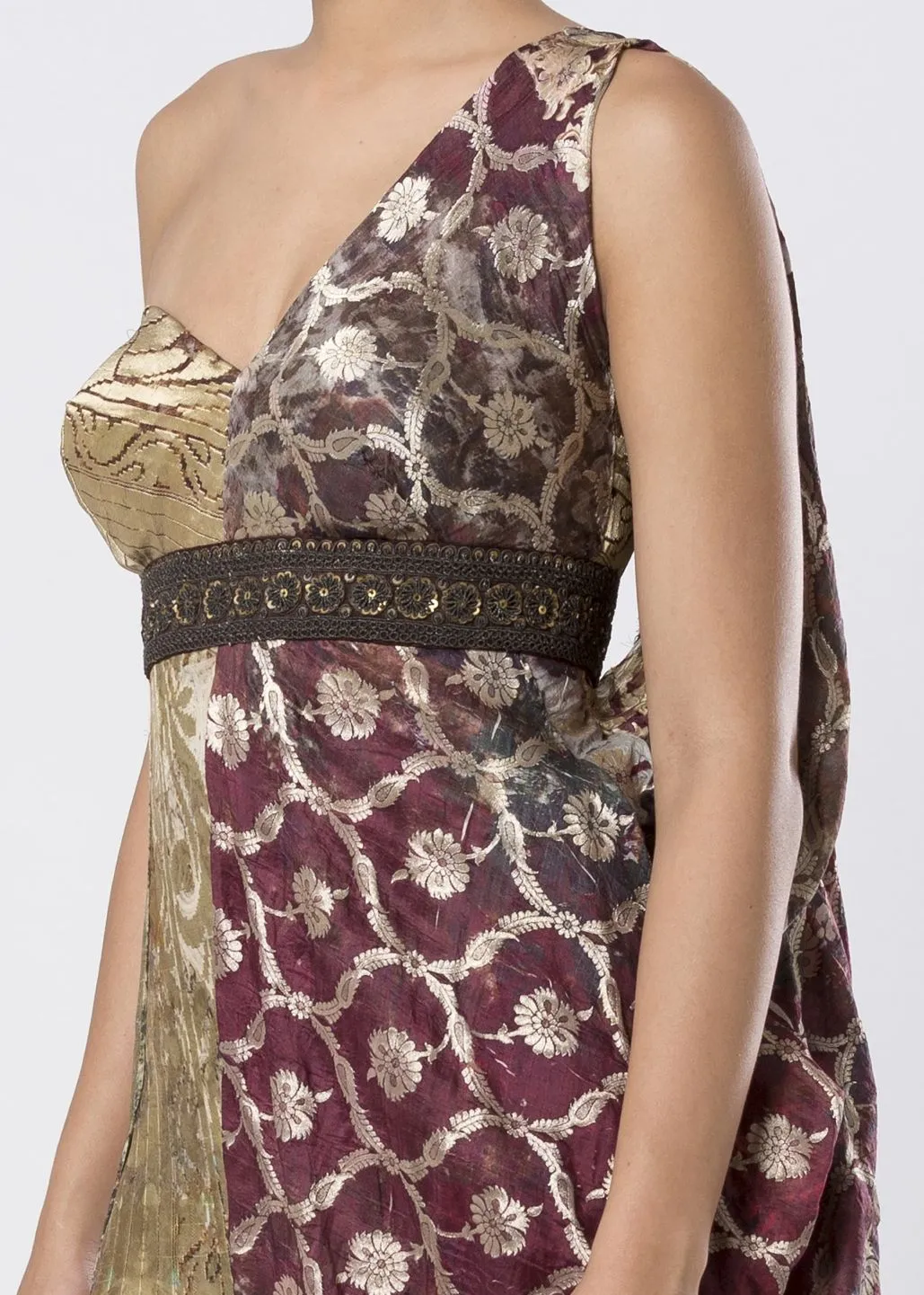 DRAPED BROCADE DRESS