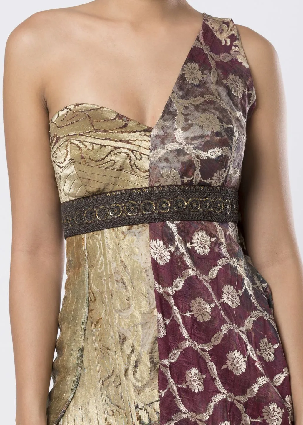 DRAPED BROCADE DRESS