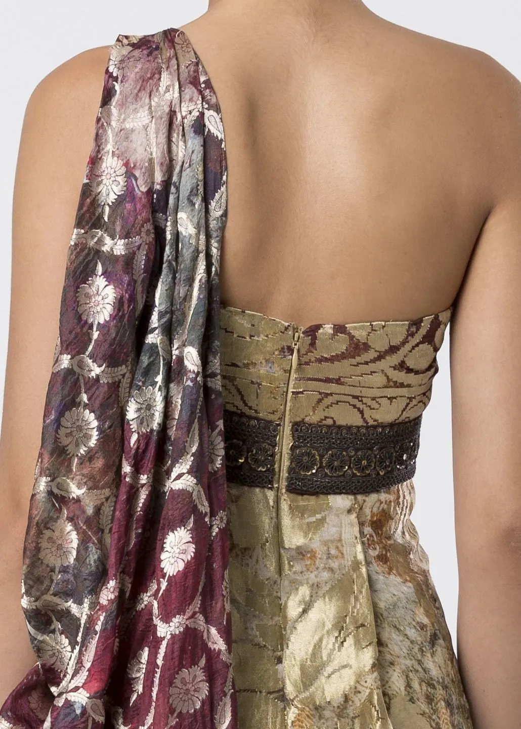 DRAPED BROCADE DRESS