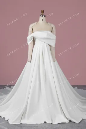 Draped Matte Thick Satin Asymmetrical Fall Wedding Gown