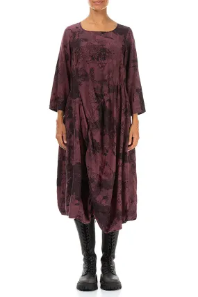 Draped Merlot Marble Silk Cotton Dress