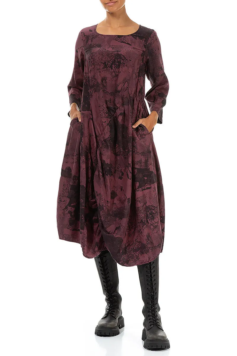 Draped Merlot Marble Silk Cotton Dress