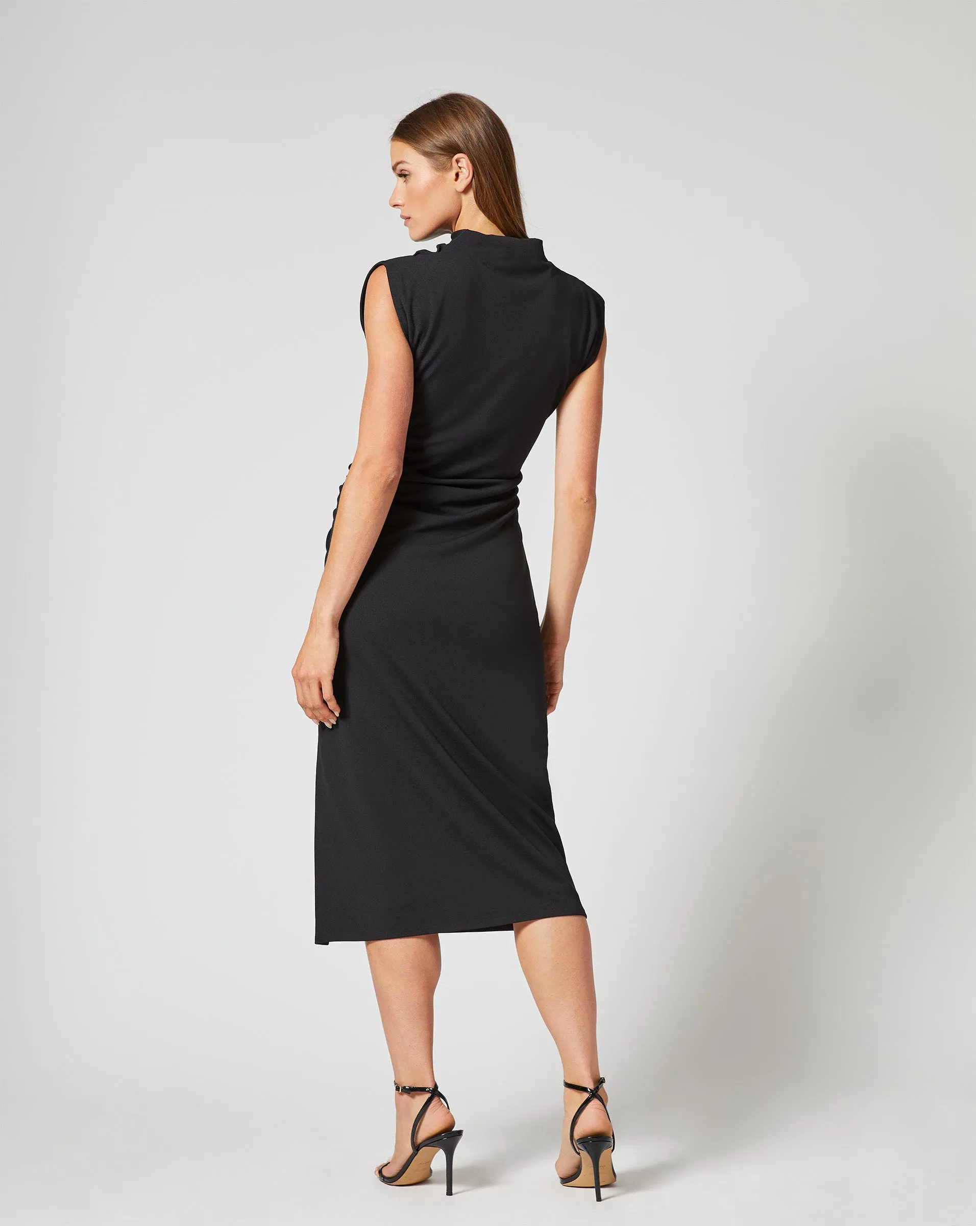 Draped Mock Neck Midi Dress