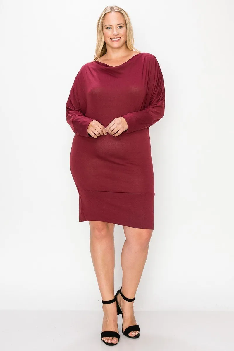 Draped Neck Long Sleeve Dress