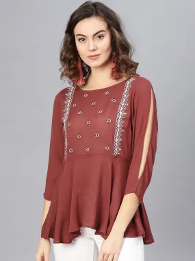 Embroidered Peplum Top