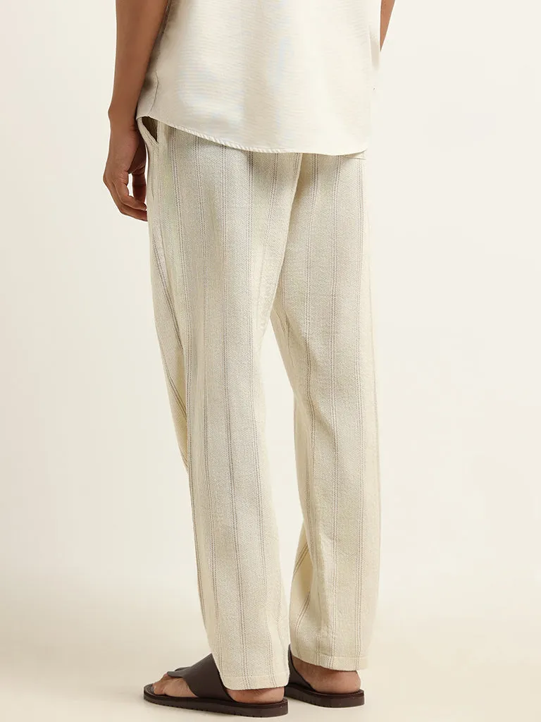 ETA Cream Striped Cotton Resort Fit Chinos