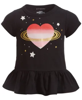 First Impressions Baby Girls Space Heart Peplum T-Shirt