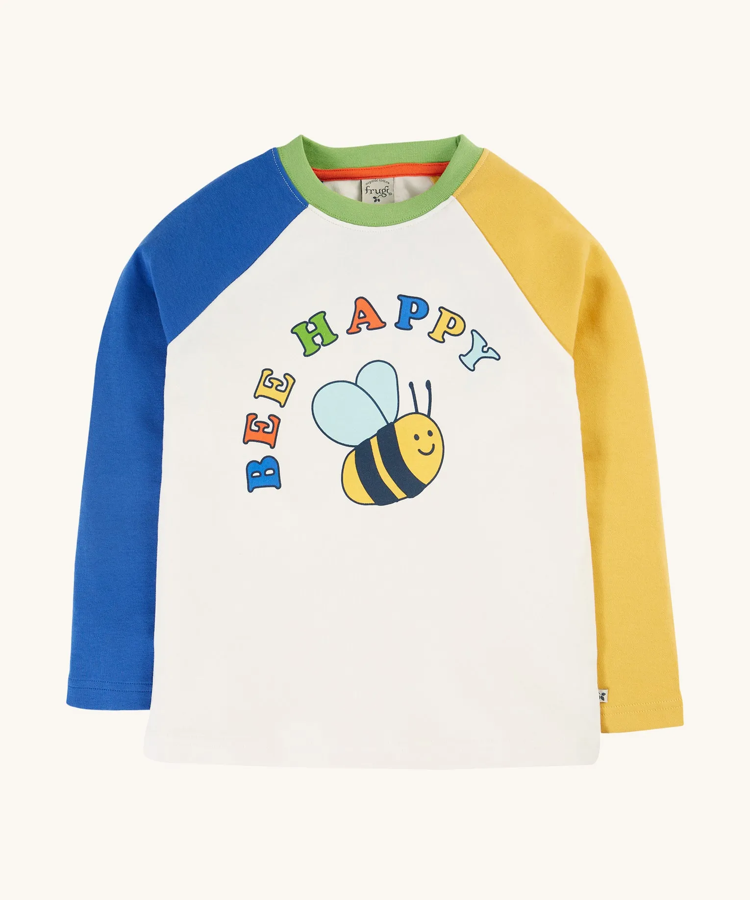 Frugi Tamar Raglan Top - Soft White/Bee Happy