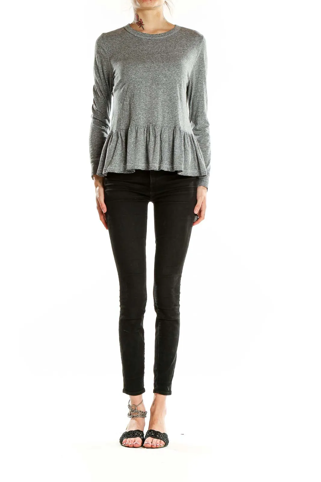 Gray Peplum Long Sleeve Top