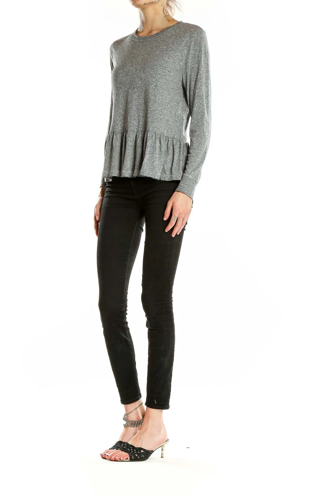 Gray Peplum Long Sleeve Top