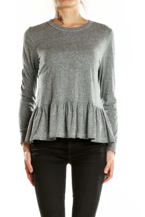 Gray Peplum Long Sleeve Top