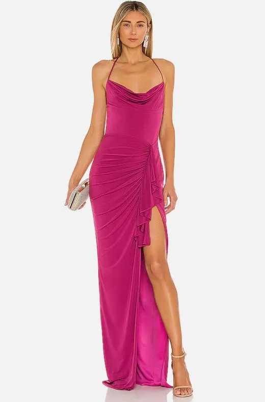 Katie May Dark Pink Cowl Neck Gown