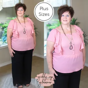 Last Chance Size 2XL | Plus Size | Resounding Success Peplum Top with Button Detail in Light Pink