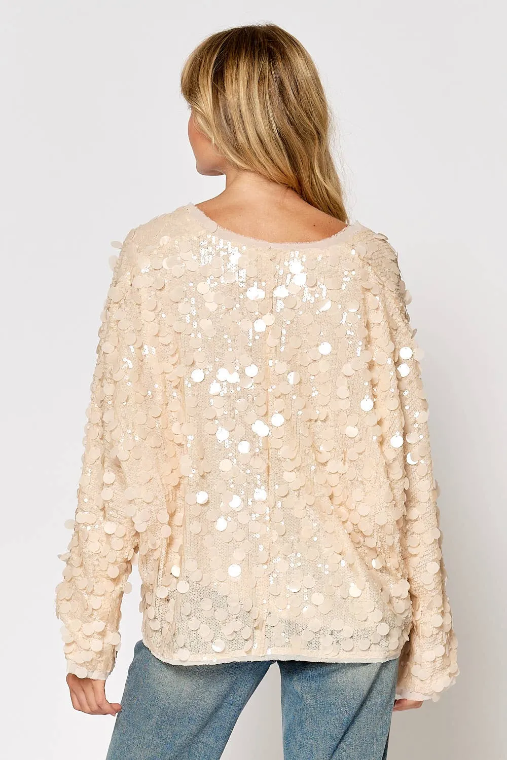 LONG SLEEVE SEQUIN TIE FRONT TOP