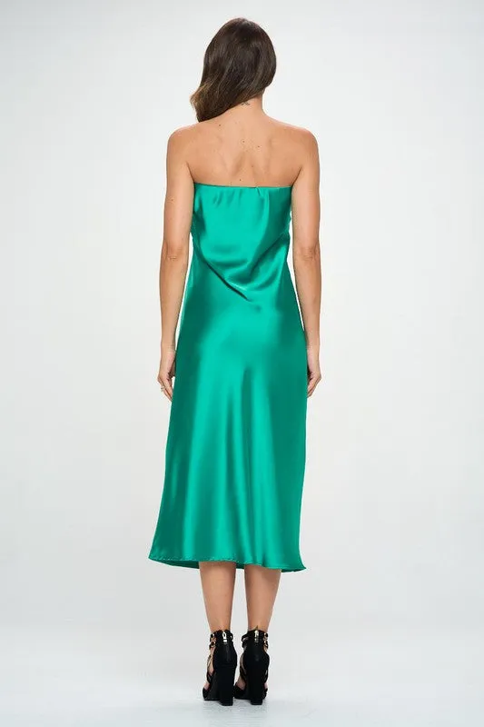 Made in USA Silky Satin Tube Draped Dress