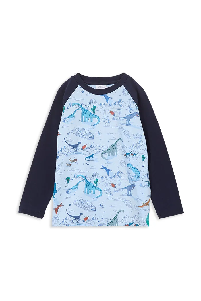 MILKY SPACE DINO RAGLAN TEE