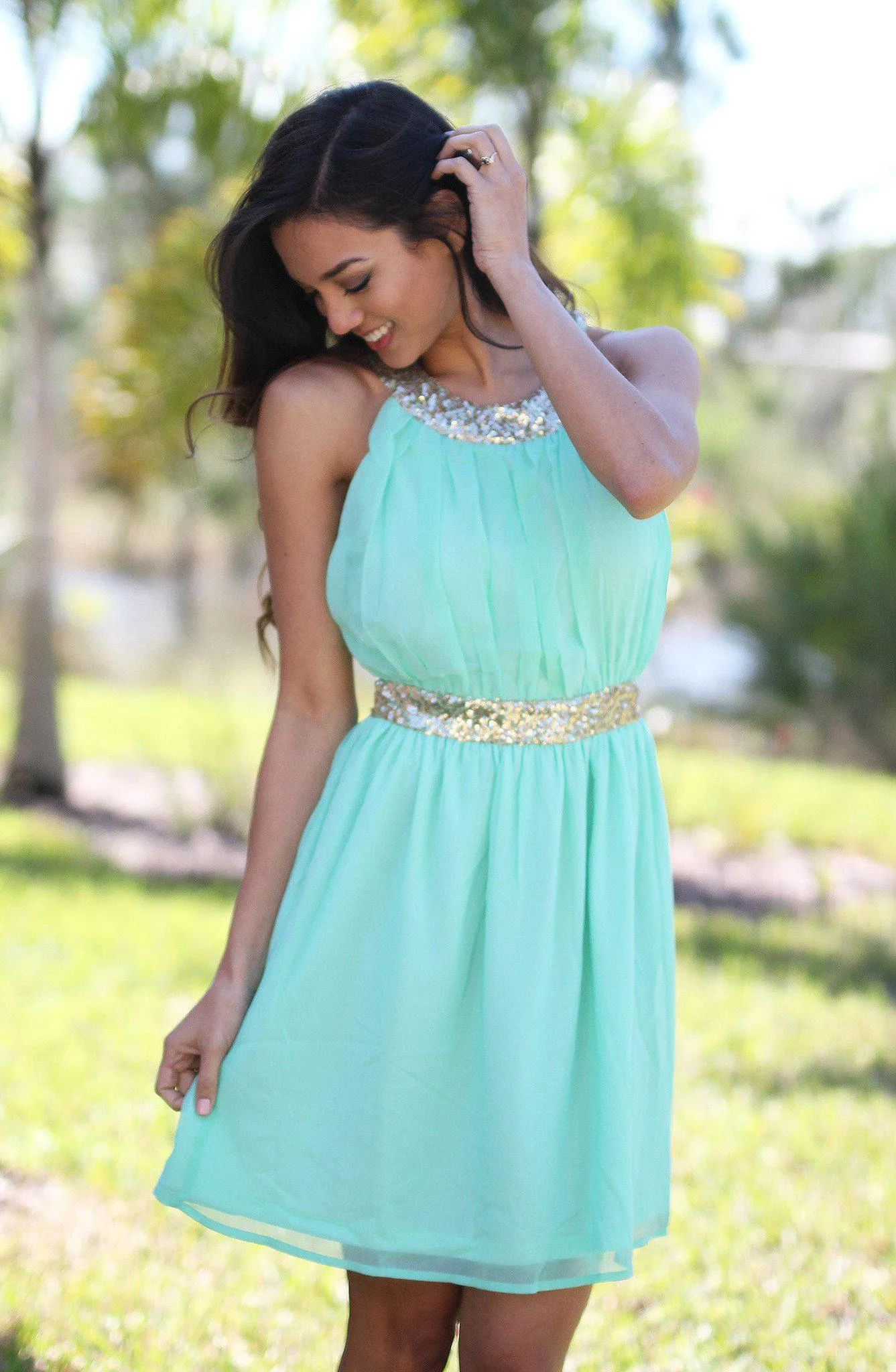 Mint and Gold Sequin Dress