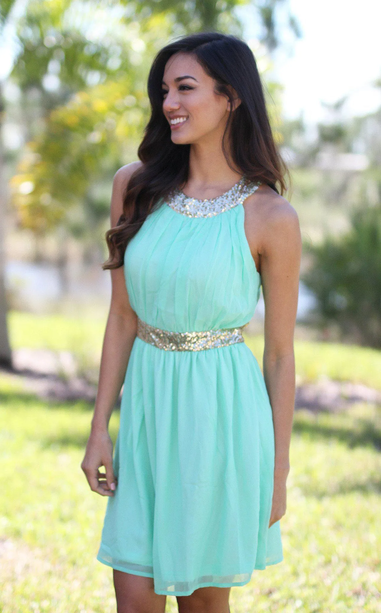 Mint and Gold Sequin Dress